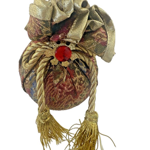 Vintage Christmas Ornament Potli Bag Pouch Gold Red Jewel Tassel Indian Style - Picture 5 of 7